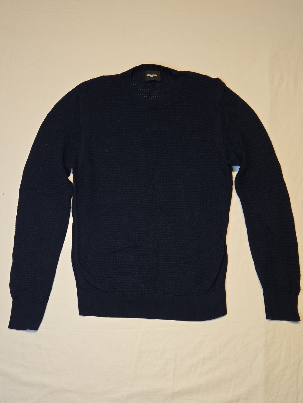 The Kooples Paris Navy Blue Knit Textured Crewneck Sweater